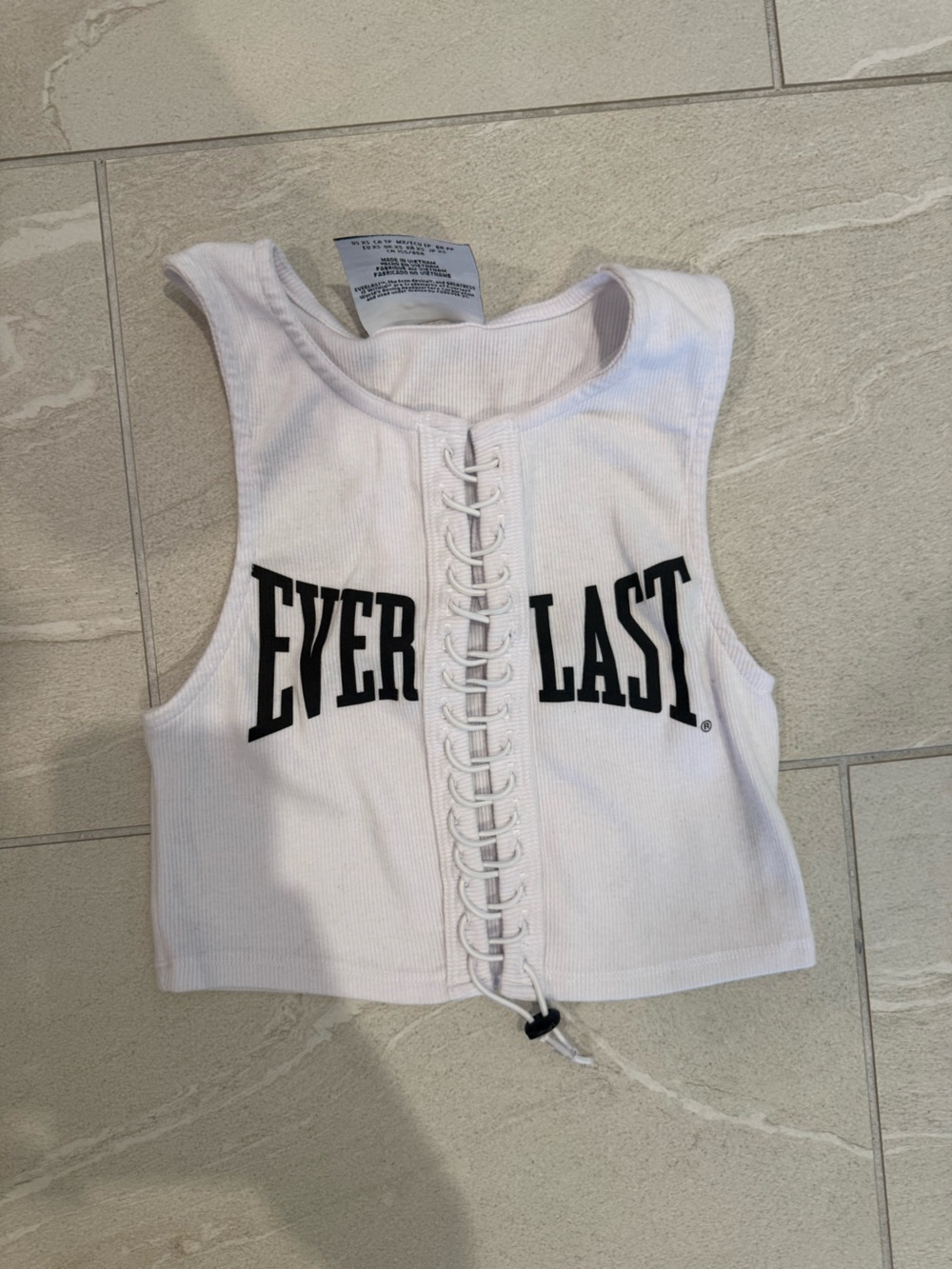 Everlast White Lace-Up Ribbed Tank Top with Bold Logo